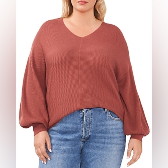 1. State Bubble Balloon Sleeve Ribbed V-Neck Terra Earth Sweater XL - Picture 1 of 16